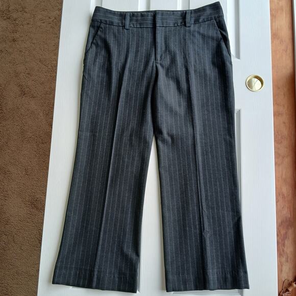 Karen Kane Black Pinstripe Slacks 14 self hemmed 27" inseam short warm comfy - Picture 2 of 14